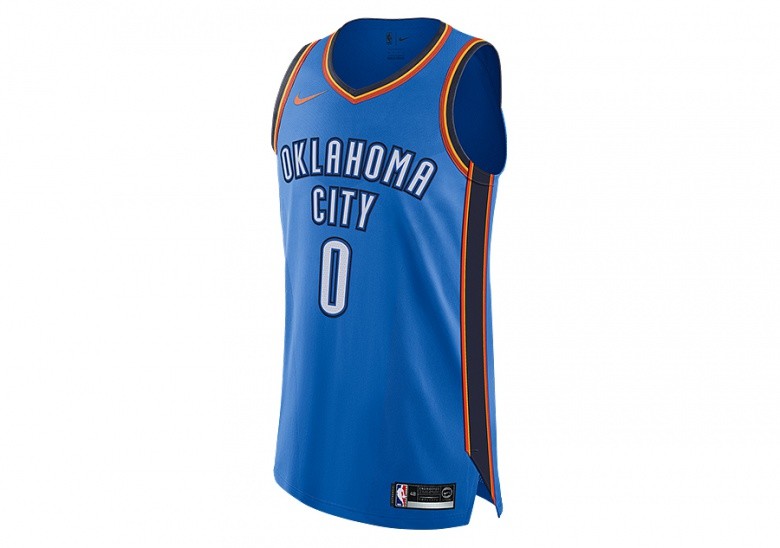 NIKE NBA CONNECTED OKLAHOMA CITY THUNDER RUSSELL WESTBROOK AUTHENTIC JERSEY ROAD SIGNAL BLUE