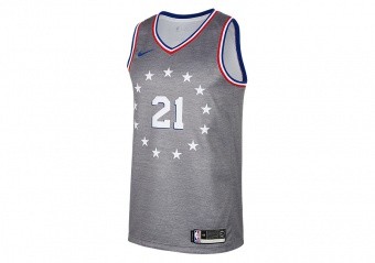 NIKE NBA PHILADELPHIA 76ERS JOEL EMBIID SWINGMAN JERSEY DARK GREY HEATHER