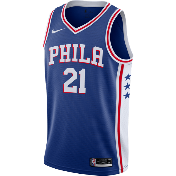 NIKE NBA PHILADELPHIA 76ERS JOEL EMBIID SWINGMAN ROAD JERSEY RUSH BLUE